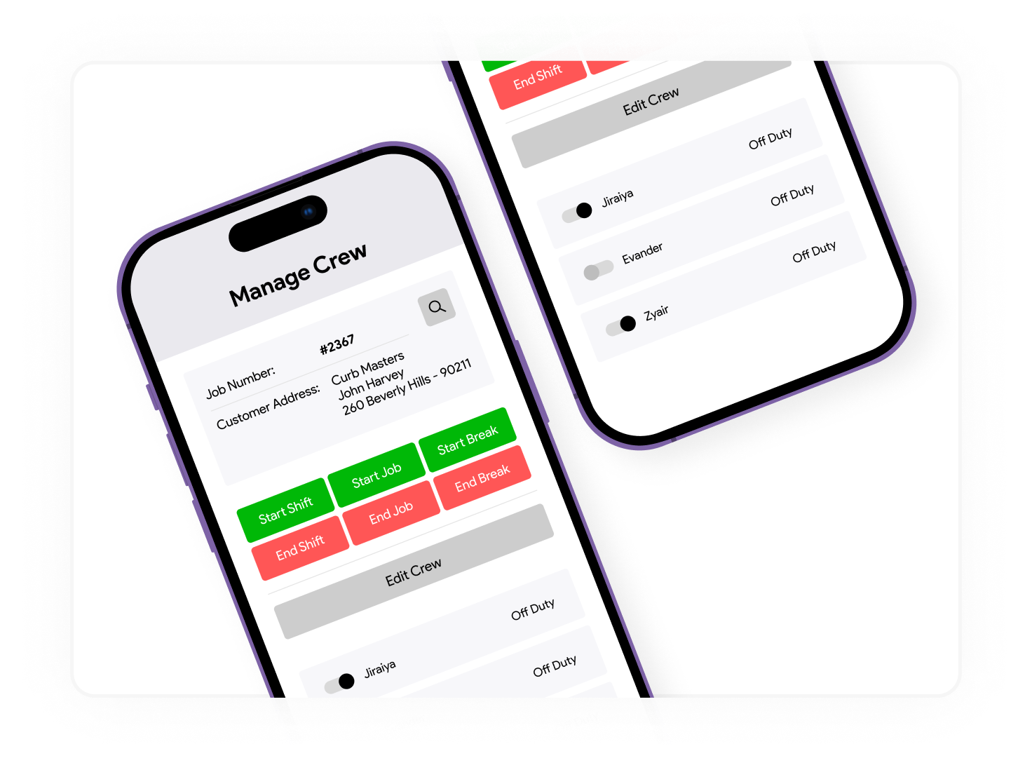 IndusTrack mobile crew management screen